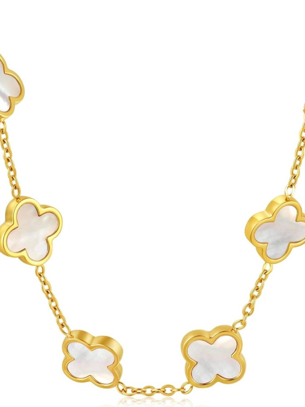 Genuine Mother of Pearl Four Leaf Clover Bracelet, 18K Gold Plated Dainty Jewelr